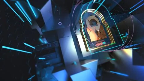 Abstract crypto cyber security technology on global network background. Digital Stock Illustration