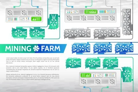 Abstract cryptocurrency mining farm. Stock Illustration