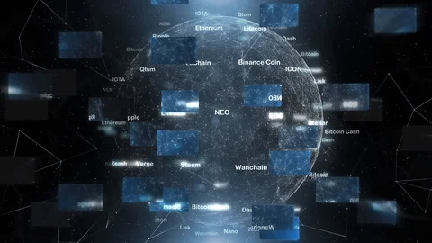 Abstract cryptocurrency network with sphere background Video stock 101491385