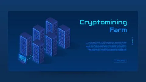 Abstract Cryptomining isometric concept banner 스톡 일러스트