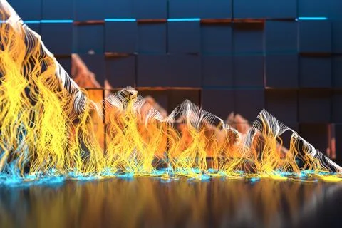 Abstract Crysis chart of falling stock made of fire and sparks. Representing Stock Illustration