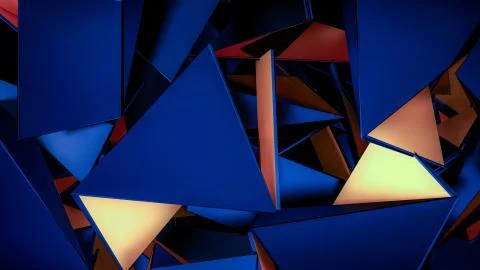 Abstract crystal background with yellow triangles and blue crystals.3D illust Illustration