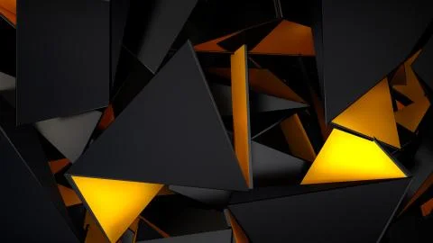 Abstract crystal background with yellow triangles and black crystals.3D illus Illustrazione stock