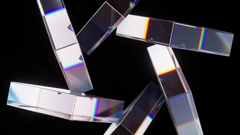 Abstract crystal blocks rotating in circular motion with rainbow glass refr.. Stock Footage 332230407
