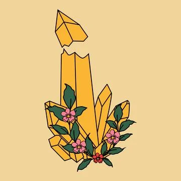 Abstract Crystal Shape Surrounded by Elegant Floral Details Illustration