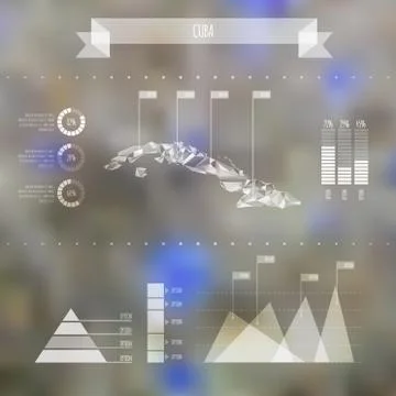 Abstract Cuba Map with Infographic Elements on Blurred Background Stock Illustration