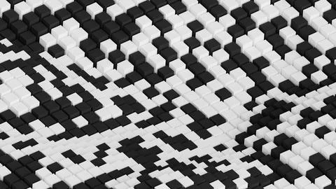 Abstract cube background, black and white cubes move in waves, 3d render. Stock Illustration