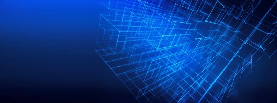 Abstract cube connection for dots and data on blue background. Stock Illustration