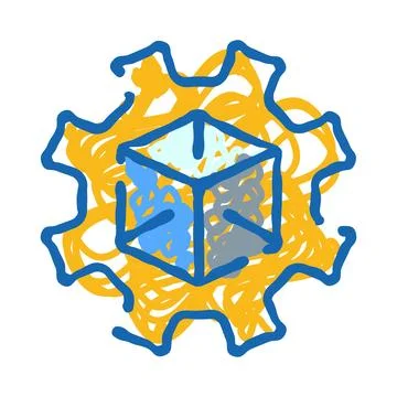 Abstract cube in gear doodle technical concept Иллюстрация