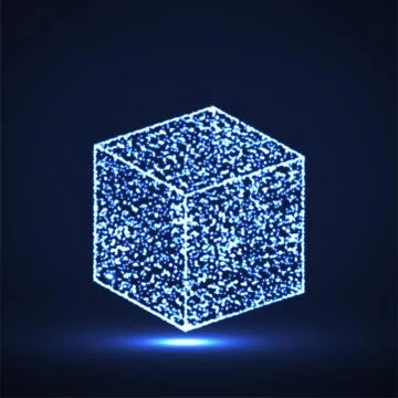 Abstract cube with glowing particles. Geometric luminous shape Stock Illustration