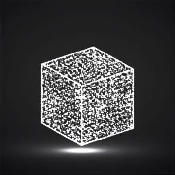 Abstract cube with glowing particles. Geometric luminous shape 스톡 일러스트