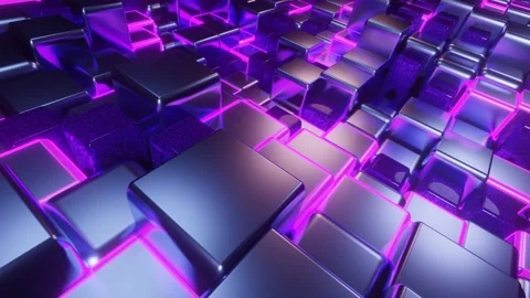 Abstract cube grid with cool pink neon cubes, marmor cubes and metal cubes in 4k Stock Footage 132170727