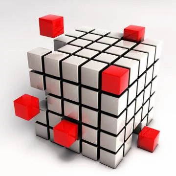 Abstract Cube Illustration - Red Cubes Separating from Single Cube Mesh Stock Illustration