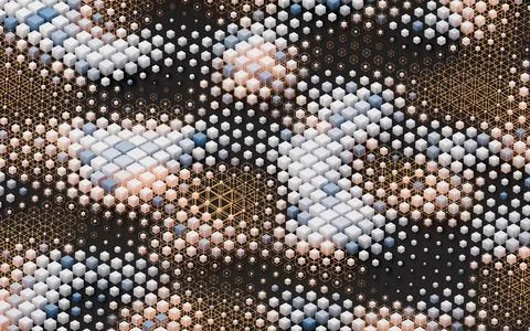 Abstract cube material, geometry background, 3d rendering. Illustrazione stock