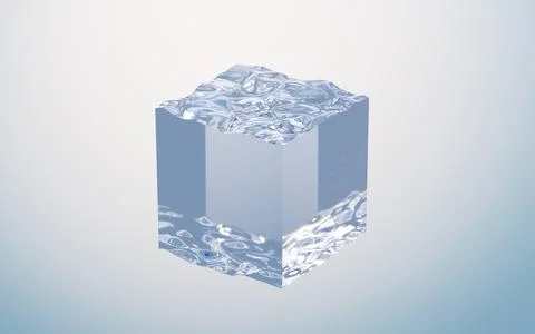 Abstract cube with water wave , 3d rendering. 스톡 일러스트