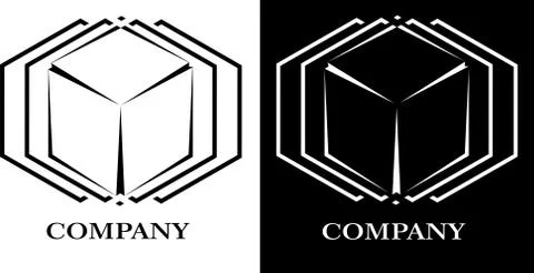 Abstract cube on white and black background / lines / set of two logos Stock Illustration