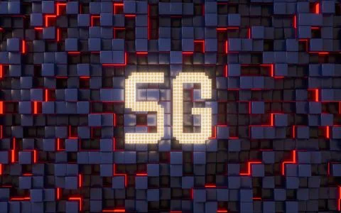 Abstract cubes background and 5G wireless communication technologies, 3d rend Stock Illustration
