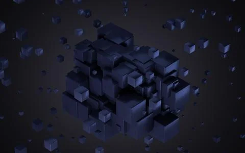 Abstract cubes with blue background, 3d rendering. Stock Illustration