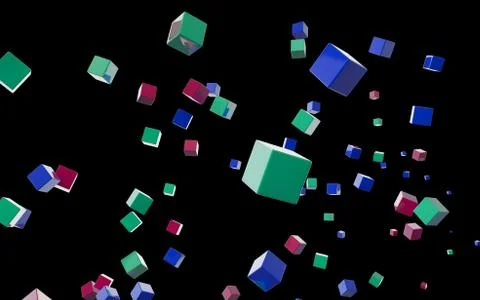 Abstract cubes in flight Stock Illustration