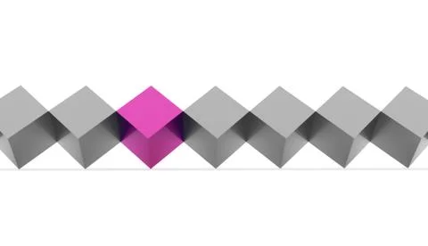 Abstract cubes line concept one is pink on white background Stock Illustration