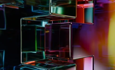 Abstract cubes stack, iridescence Stock Illustration