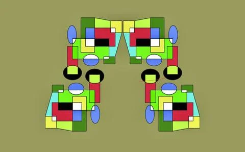 Abstract cubist geometric composition with colorful blocks and shapes Stock Illustration
