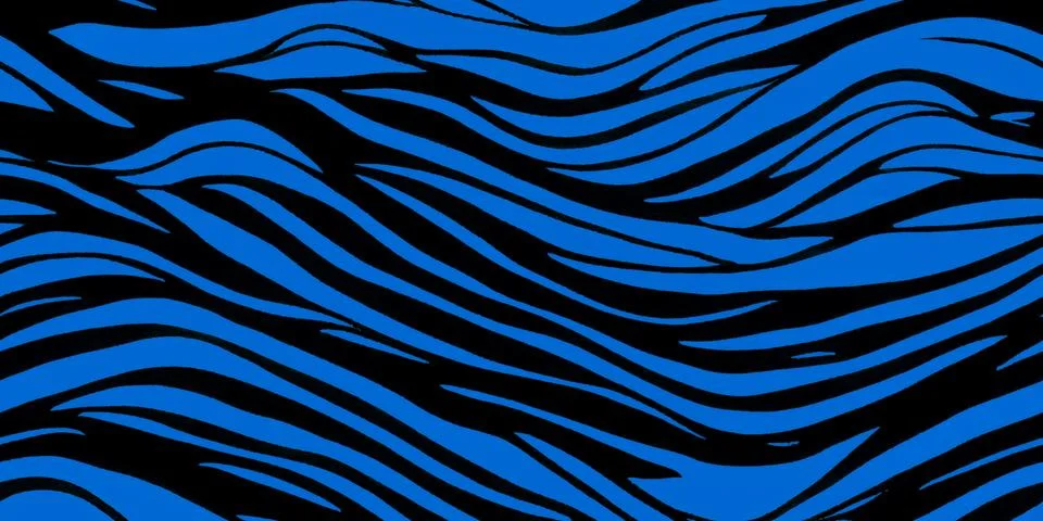 Abstract curved lines seamless pattern. Striped colorful summer blue black .. Stock Illustration