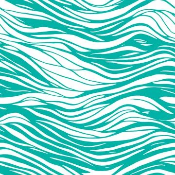 Abstract curved lines seamless pattern. Striped colorful summer white green.. Stock Illustration