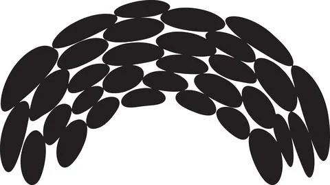 Abstract curved shape made of overlapping dark oval elements on transparent.. Stock Illustration