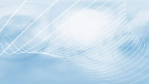 Abstract curvy white lines design pattern on blue foggy sky loop background Stock Footage 345056187