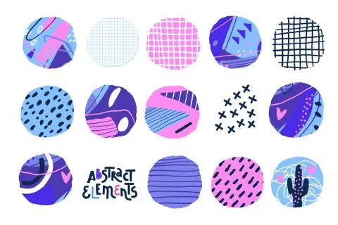 Abstract cut out circle shapes. Textured hand drawn round elements for Stock Illustration