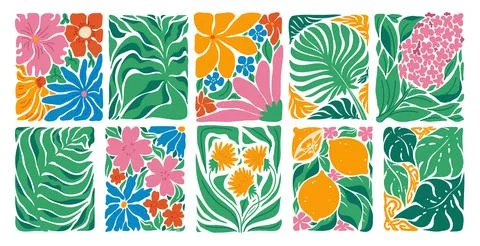 Abstract cut out floral patterns, organic shapes Stock Illustration