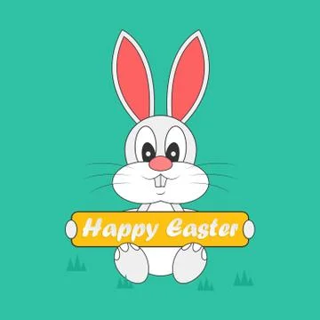 Abstract cute easter rabbit with banner Stock Illustration