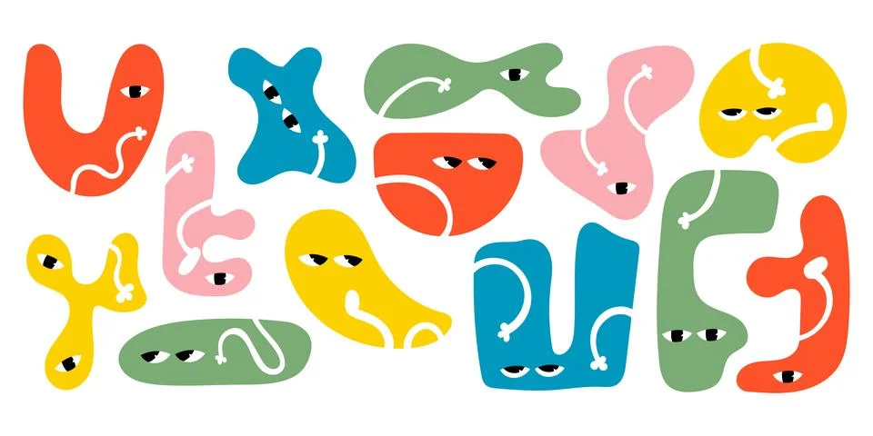 Abstract cute funny characters set Stock Illustration
