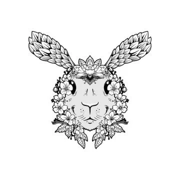 Abstract Cute rabbit with leaves head Stock Illustration