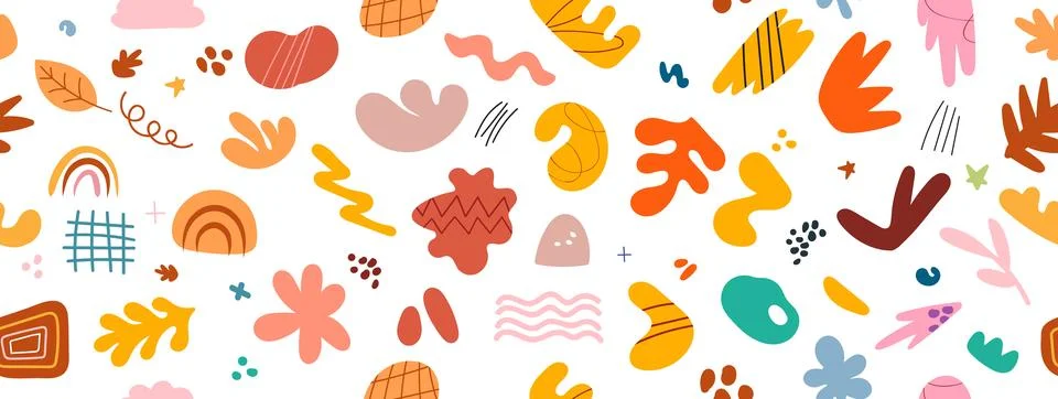 Abstract cute shape doodle fun hand drawn in pattern seamless background. A.. Stock Illustration