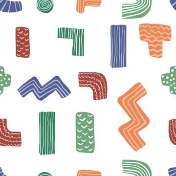 Abstract cute shapes vector seamless pattern on white background. Zig zag, pl Illustrazione stock