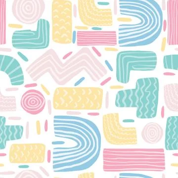 Abstract cute shapes vector seamless pattern on white background. Zig zag, pl イラスト素材