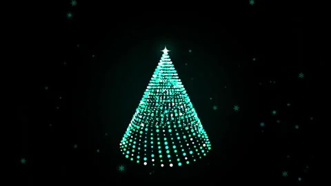 Abstract cyan Christmas tree made of glowing particle lights spinning on bl.. 库存影片 343820969