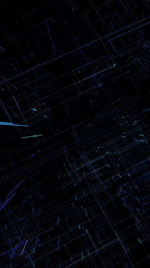 Abstract cyan circuit matrix with dark grid layers, blue dotted connections, and Stock Footage 334127034