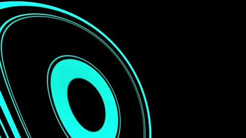 Abstract cyan concentric circles on black background for tech background Stock Footage 345807326