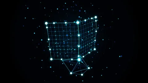 Abstract cyan data grid rotating in black digital space with glowing partic.. Stock Footage 345041284