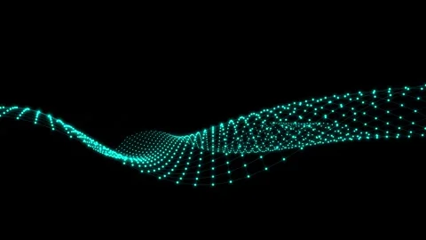 Abstract cyan digital wave mesh background, futuristic data flow animation Видео 347648769