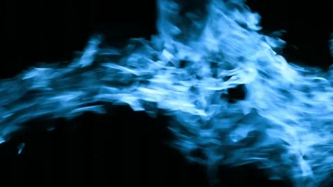 Abstract cyan fire flames in the wind on black background. Fire from the gas Stock Footage 131495394