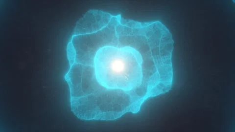 Abstract cyan glowing energy sphere with translucent cellular texture, brig.. Vídeo Stock 342519918