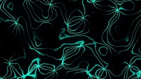 Abstract cyan glowing neon waves on a black background Stock Footage 337987676