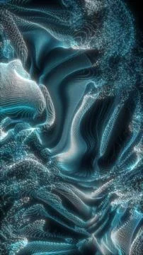 Abstract cyan glowing particle wave dark background Stock Illustration