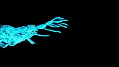 Abstract Cyan Glowing Strings on Black Background, 3D Loop Animation Stock Footage 314474347