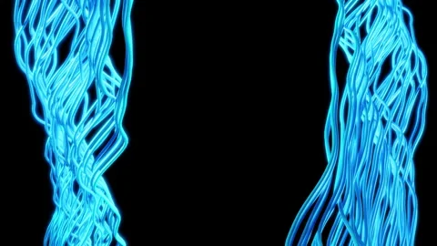Abstract cyan glowing strings moving Vertically on a black background Stock Footage 314474345