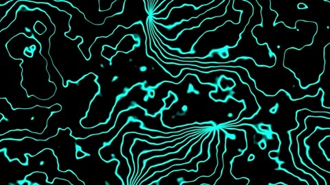 Abstract cyan glowing topographic map texture on black background Stock Footage 341609668